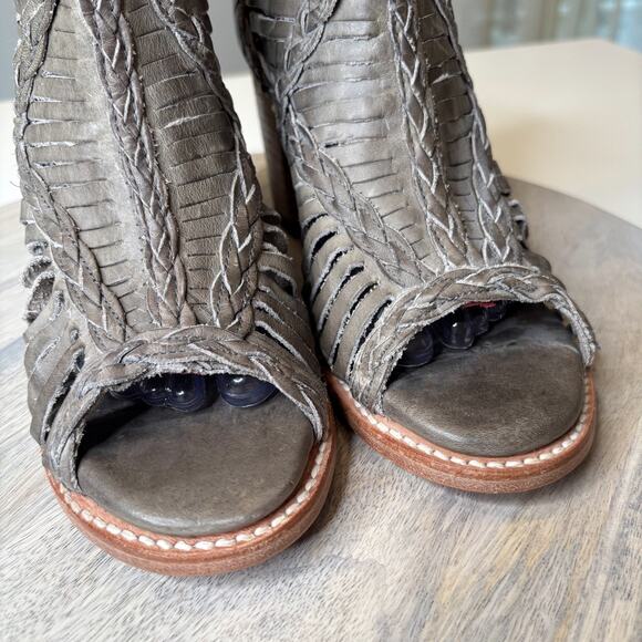 Freebird by Steven Bela Boots Gray Leather Snakeskin Peep Toe Ankle Booties Sz 9 - Picture 5 of 10